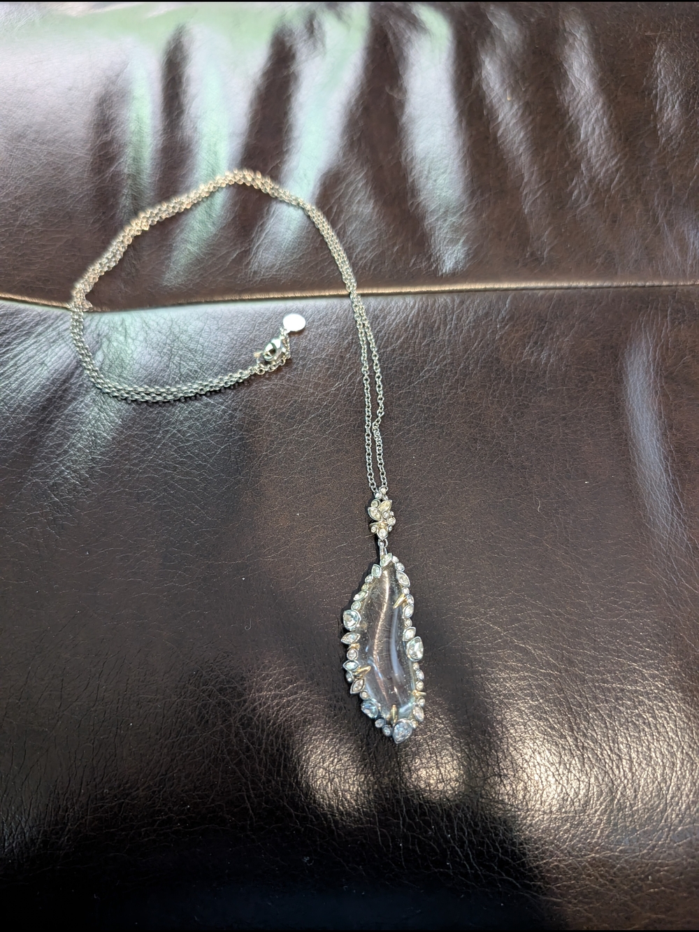 Alexis Bittar Clear Teardrop Crystal Pendant Necklace in Silver Tone